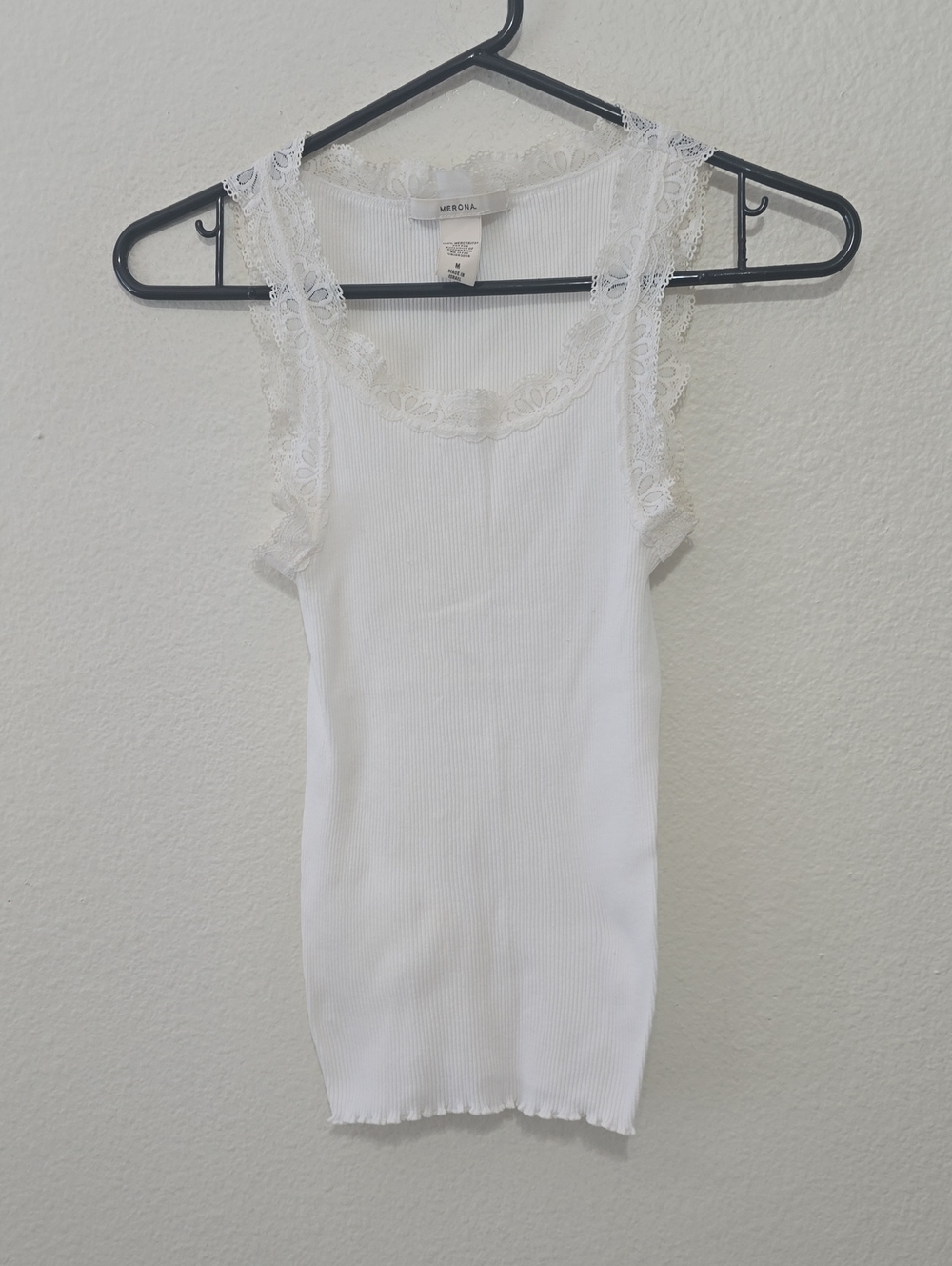 Merona White Lace-Trim Ribbed Tank Top M